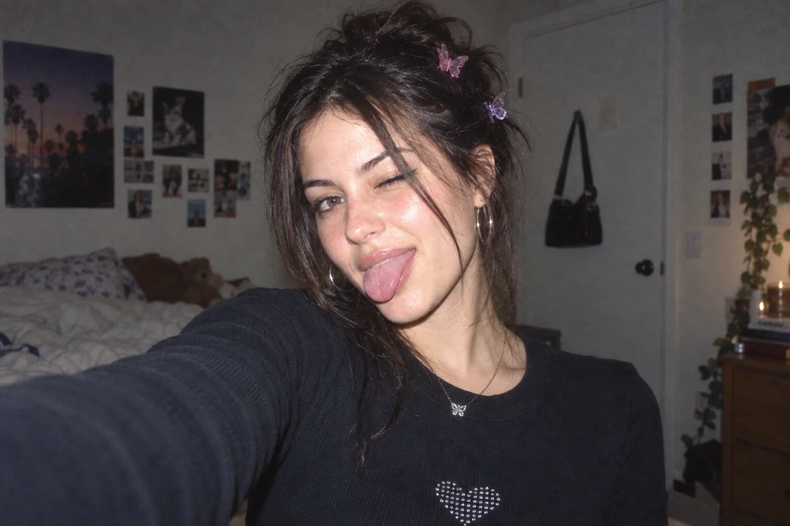 Flash portrait with butterfly hair clips, shown in the 2000s Photo Filter editor.